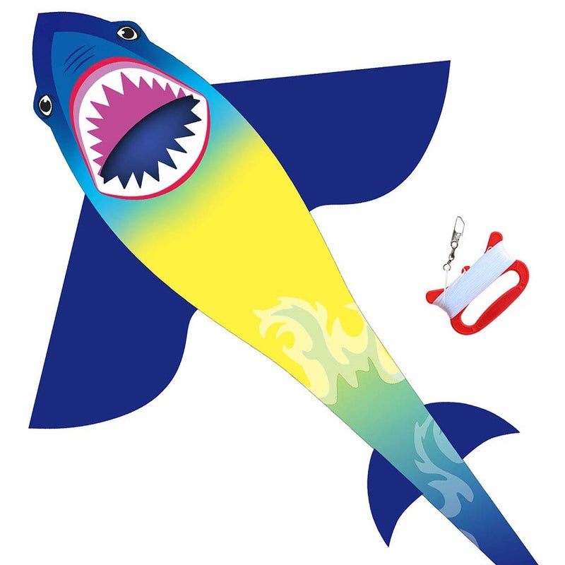 HONBO Large Shark Kites for Kids & Adults, Easy to Fly, Beginner Kite for Boys & Girls for Outdoor Game, Beach Trip, and 60 Meters String for Summer - Image 1
